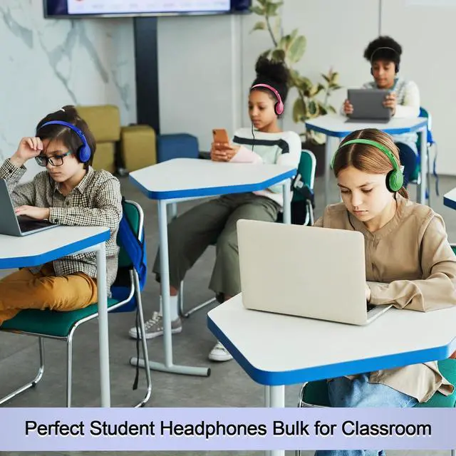 Alt view image 3 of 6 - 30 Pack Class Set Headphones for Kids Students School Classroom Headphones Bulk Over the Ear Earphones Adjustable with 3.5 mm Jack for Library Children Adults Christmas Office Gifts (Classic Colors)