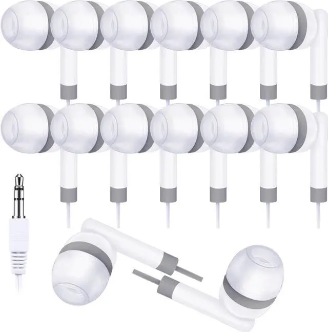 Main image of Kids Earbuds Headphones Bulk 100 Pack Class Set for School Classroom Students Children, Wholesale Durable Earphones (100 White)