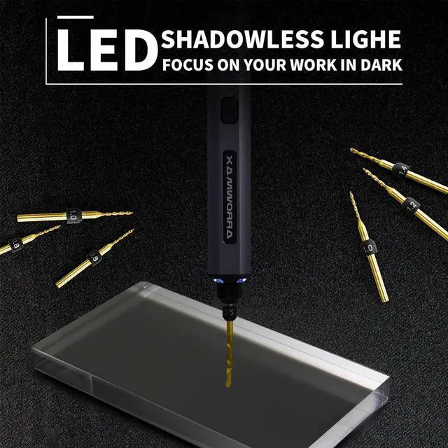 Alt view image 4 of 6 - Electric Drill 15 in 1 with Benchtop Press, Cordless, LED Lights, Needle Vise Hand Drill Kit, 10 HSS Drill bits, 3/32-Inch Keyless Chuck, Variable Direction