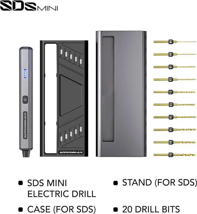 Alt view image 6 of 6 - Electric Drill 13 in 1 with Aluminium Box, Cordless, LED Lights, Needle Vise Hand Drill Kit, 10 HSS Drill Bits, 3/32-Inch Keyless Chuck, Variable Direction