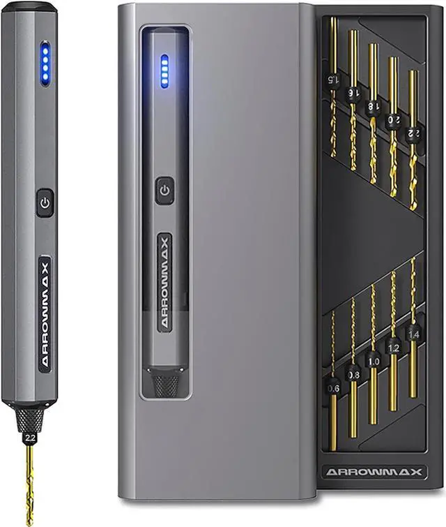 Main image of Electric Drill 13 in 1 with Aluminium Box, Cordless, LED Lights, Needle Vise Hand Drill Kit, 10 HSS Drill Bits, 3/32-Inch Keyless Chuck, Variable Direction