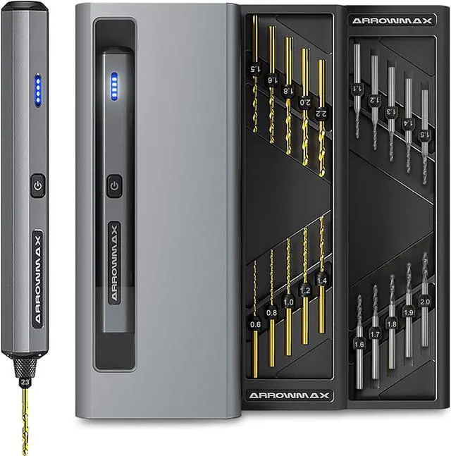 Main image of Electric Drill 23 in 1 with Aluminium case, Cordless, Rechargeable, 600 RPM, Needle Vise Hand Drill kit, 10 HSS & 10 PCB Drill Bits, DIY, Wood, Jewelry Making