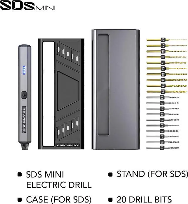 Alt view image 5 of 5 - Electric Drill 23 in 1 with Aluminium case, Cordless, Rechargeable, 600 RPM, Needle Vise Hand Drill kit, 10 HSS & 10 PCB Drill Bits, DIY, Wood, Jewelry Making