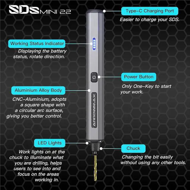 Alt view image 3 of 5 - Electric Drill 23 in 1 with Aluminium case, Cordless, Rechargeable, 600 RPM, Needle Vise Hand Drill kit, 10 HSS & 10 PCB Drill Bits, DIY, Wood, Jewelry Making