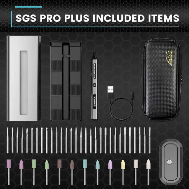 Alt view image 7 of 7 - Electric Engraving Pen, Polishing Pen with 42 Bits, Aluminum Case, Smart Motion Control, OLED, APP, Wireless Magnetic Charger, Tool Bag, for Jewelry, Wood, Glass, Carving (SGS PRO PLUS)