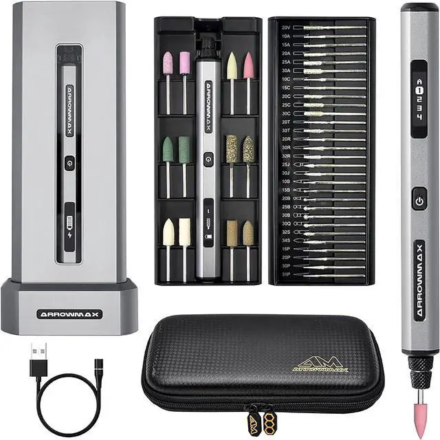 Main image of Electric Engraving Pen, Polishing Pen with 42 Bits, Aluminum Case, Smart Motion Control, OLED, APP, Wireless Magnetic Charger, Tool Bag, for Jewelry, Wood, Glass, Carving (SGS PRO PLUS)