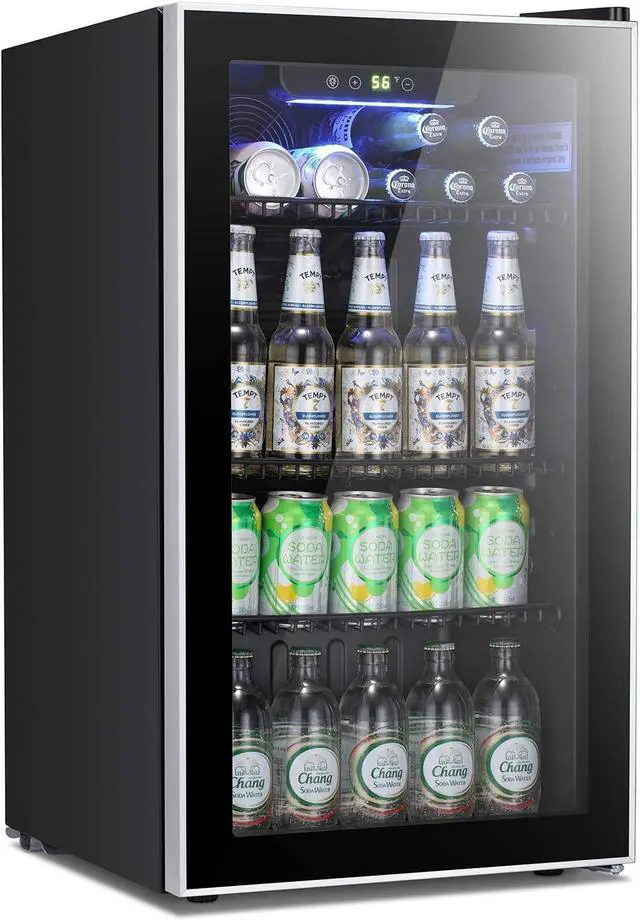 Main image of Beverage Refrigerator Cooler -120 Can Mini Fridge Glass Door for Soda Beer or Wine Constant Glass Door Small Drink Dispenser Clear Front Door for Home, Office Bar 3.2cu.ft