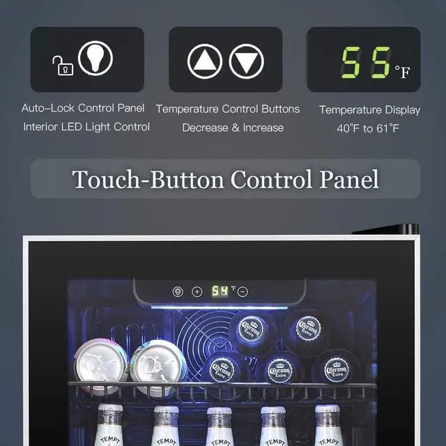 Alt view image 3 of 7 - Beverage Refrigerator Cooler -120 Can Mini Fridge Glass Door for Soda Beer or Wine Constant Glass Door Small Drink Dispenser Clear Front Door for Home, Office Bar 3.2cu.ft
