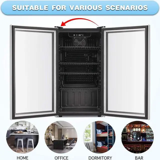 Alt view image 5 of 7 - Beverage Refrigerator Cooler -120 Can Mini Fridge Glass Door for Soda Beer or Wine Constant Glass Door Small Drink Dispenser Clear Front Door for Home, Office Bar 3.2cu.ft