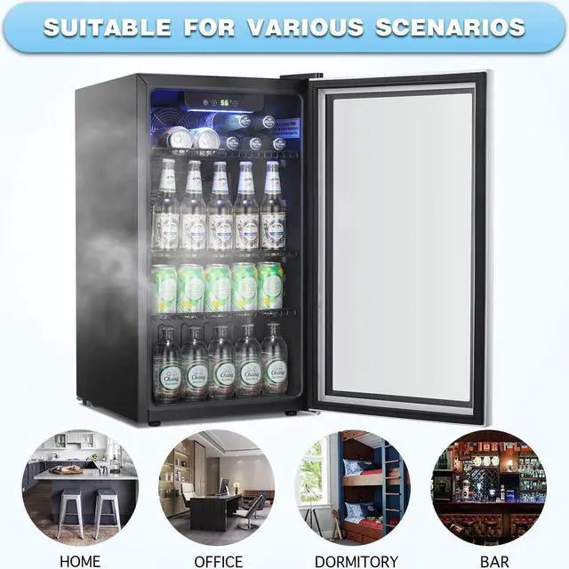 Alt view image 7 of 7 - Beverage Refrigerator Cooler -120 Can Mini Fridge Glass Door for Soda Beer or Wine Constant Glass Door Small Drink Dispenser Clear Front Door for Home, Office Bar 3.2cu.ft
