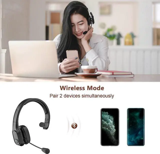 Alt view image 4 of 7 - Trucker Bluetooth Headset V5.0, Wireless Headset with Noise Canceling&Mute Microphone for Cell Phones, On Ear Bluetooth Headphone for Computer, Zoom Meetings, Skype, Home Office