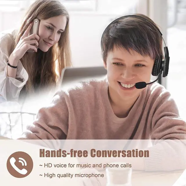 Alt view image 7 of 7 - Trucker Bluetooth Headset V5.0, Wireless Headset with Noise Canceling&Mute Microphone for Cell Phones, On Ear Bluetooth Headphone for Computer, Zoom Meetings, Skype, Home Office