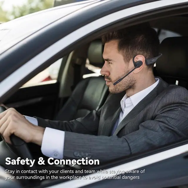 Alt view image 5 of 7 - Open Ear Headphones with Mic, Bluetooth Headset with Microphone, AI Noise Cancelling Multipoint Connect Bluetooth 5.3 Headset, Sweatproof Wireless Headset for Work, Driving, Running, Workouts