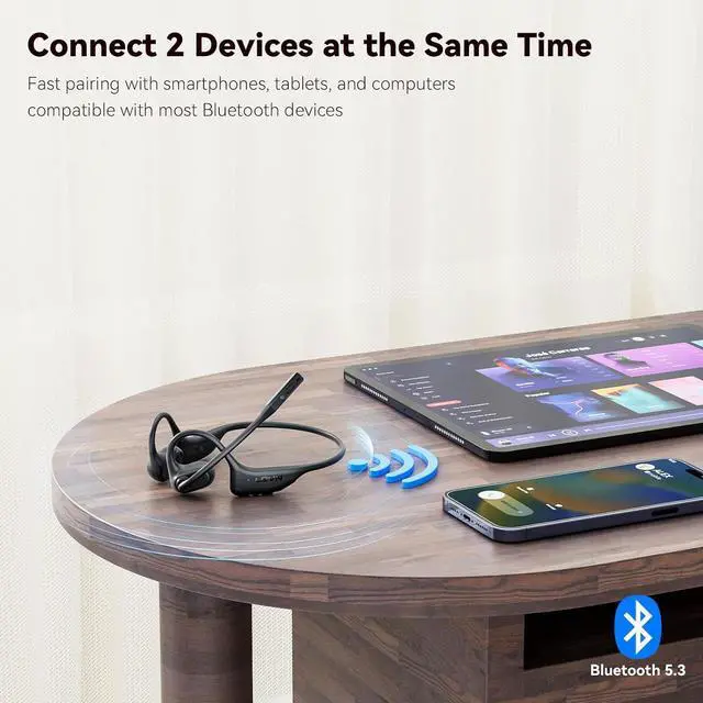 Alt view image 4 of 7 - Open Ear Headphones with Mic, Bluetooth Headset with Microphone, AI Noise Cancelling Multipoint Connect Bluetooth 5.3 Headset, Sweatproof Wireless Headset for Work, Driving, Running, Workouts