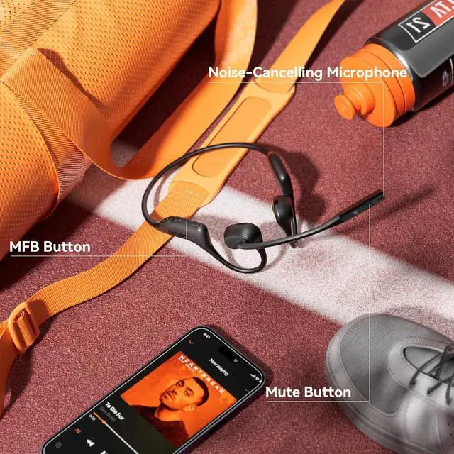 Alt view image 6 of 7 - Open Ear Headphones with Mic, Bluetooth Headset with Microphone, AI Noise Cancelling Multipoint Connect Bluetooth 5.3 Headset, Sweatproof Wireless Headset for Work, Driving, Running, Workouts