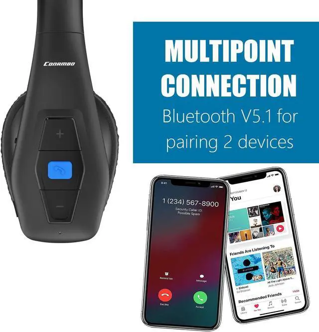 Alt view image 5 of 6 - Trucker Bluetooth Headset V5.1, CVC8.0 Dual Microphone Noise Cancelling & 35Hrs HD Talktime Hands-Free Wireless Headset, Bluetooth Headphones with Mute Button for Cell Phones Business Home Driver