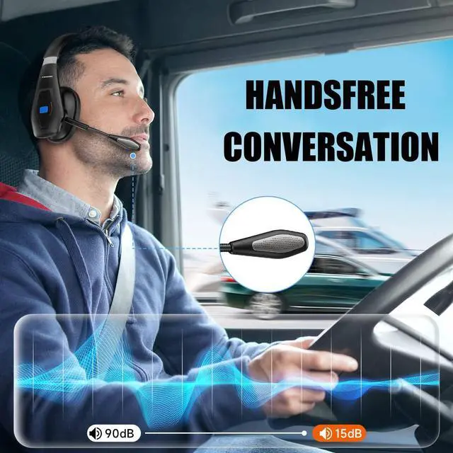 Alt view image 6 of 6 - Trucker Bluetooth Headset V5.1, CVC8.0 Dual Microphone Noise Cancelling & 35Hrs HD Talktime Hands-Free Wireless Headset, Bluetooth Headphones with Mute Button for Cell Phones Business Home Driver