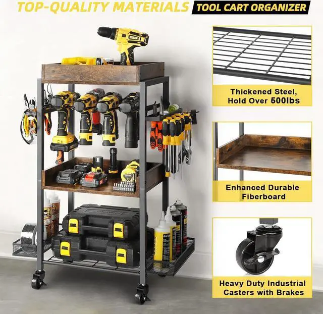 Alt view image 6 of 7 - Power Tool Organizer Garage Storage Organization Shelving Tool Holder Drill Rack Shelf Rolling Cart Open Tool Chest Cabinet Box Organizer with Wheels Workshop Garage Gift Ideas for Men Dad