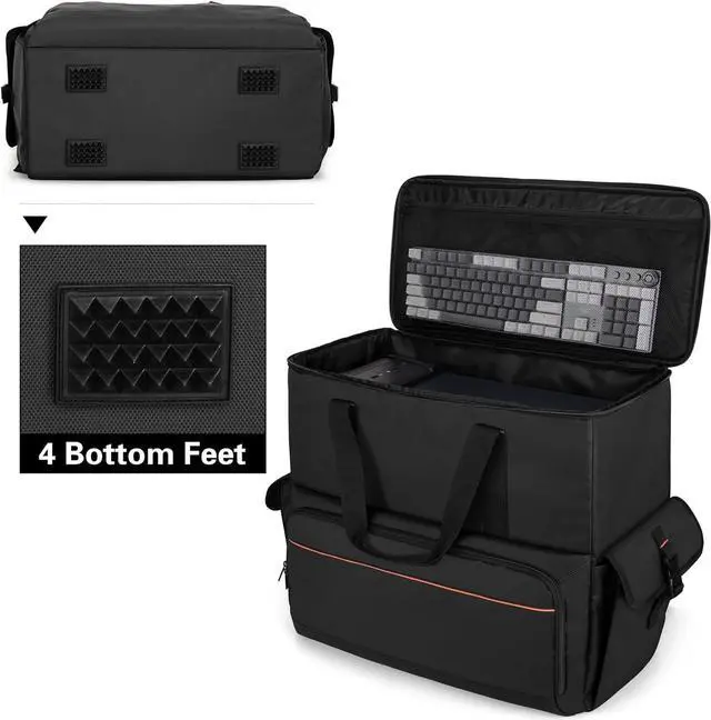 Alt view image 3 of 6 - Computer Desktop Tower Carrying Case, PC Backpack for Computer Main Processor Case, Keyboard, Cable and Mouse, Earphone, Bag Only, Black
