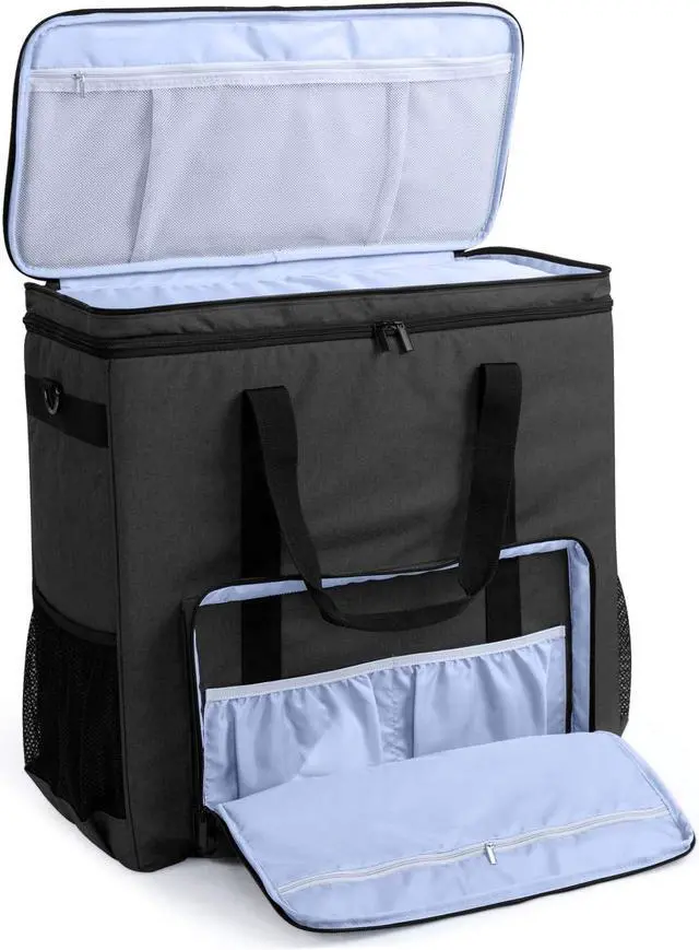 Alt view image 2 of 7 - Double-layer Carrying Case for Computer Tower, Desktop Computer Travel Storage Tote Bag for PC Chassis, Keyboard, Cable and Mouse, Headphone, Bag Only, Black