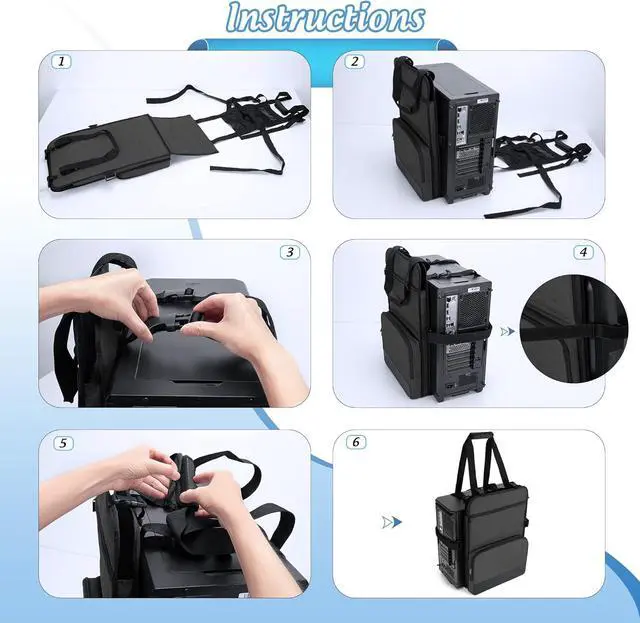 Alt view image 3 of 7 - PC Tower Carrying Strap with Handle, Desktop Carrying Case with Pockets for Keyboard, Cable and Computer Accessories, Ideal for Transporting On The Go (Patented Design)