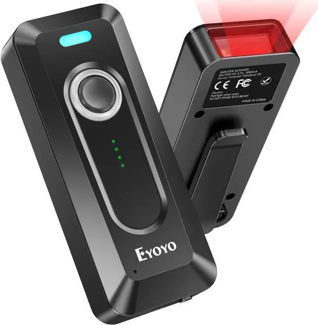 Main image of 2D Bluetooth Barcode Scanner Wireless with Clip, 2000mAh Battery with Level Indicator, Portable Mini QR Bar Code Reader for Library Book Inventory Compatible with iPhone, iPad, Android Phone