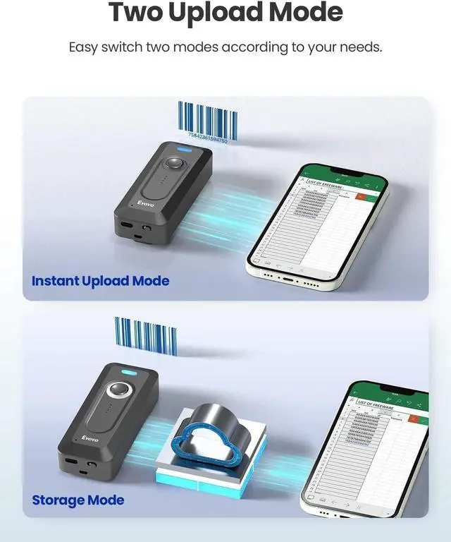 Alt view image 7 of 7 - 2D Bluetooth Barcode Scanner Wireless with Clip, 2000mAh Battery with Level Indicator, Portable Mini QR Bar Code Reader for Library Book Inventory Compatible with iPhone, iPad, Android Phone