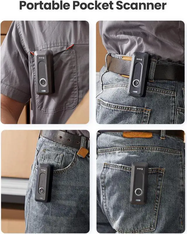 Alt view image 2 of 7 - 2D Bluetooth Barcode Scanner Wireless with Clip, 2000mAh Battery with Level Indicator, Portable Mini QR Bar Code Reader for Library Book Inventory Compatible with iPhone, iPad, Android Phone