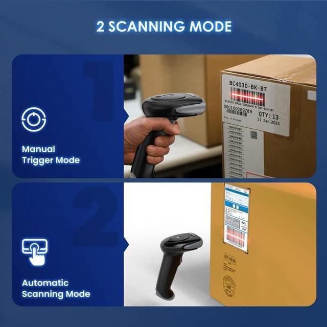 Alt view image 5 of 7 - 2D Bluetooth Barcode Scanner Wireless, 2500mAh Handheld Cordless USB Wired QR Bar Code Reader for Library, Warehouse Inventory Compatible with iPad, Android Phone, iPhone, Laptop