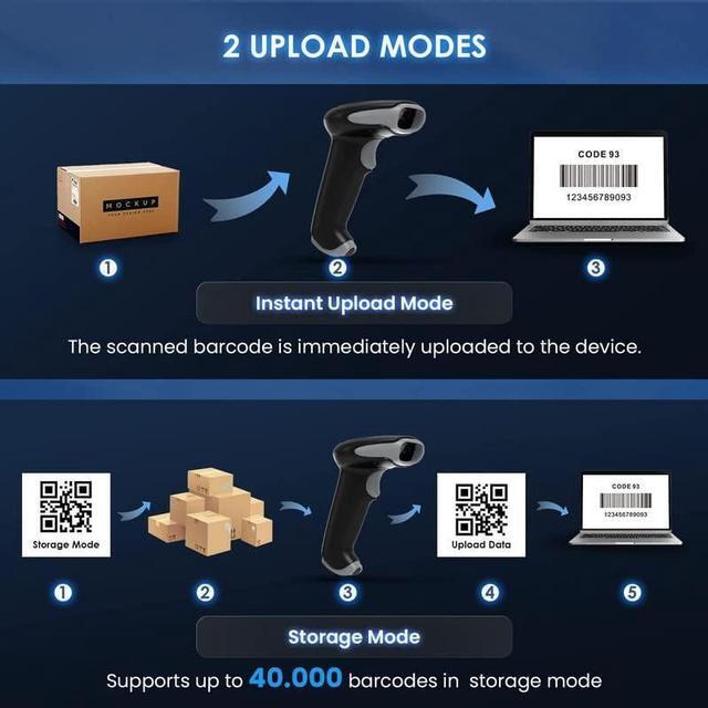 Alt view image 4 of 7 - 2D Bluetooth Barcode Scanner Wireless, 2500mAh Handheld Cordless USB Wired QR Bar Code Reader for Library, Warehouse Inventory Compatible with iPad, Android Phone, iPhone, Laptop