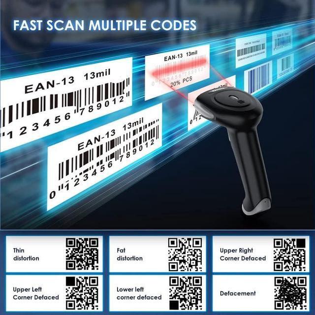 Alt view image 3 of 7 - 2D Bluetooth Barcode Scanner Wireless, 2500mAh Handheld Cordless USB Wired QR Bar Code Reader for Library, Warehouse Inventory Compatible with iPad, Android Phone, iPhone, Laptop