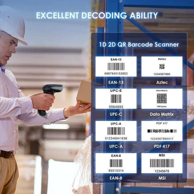 Alt view image 7 of 7 - 2D Bluetooth Barcode Scanner Wireless, 2500mAh Handheld Cordless USB Wired QR Bar Code Reader for Library, Warehouse Inventory Compatible with iPad, Android Phone, iPhone, Laptop