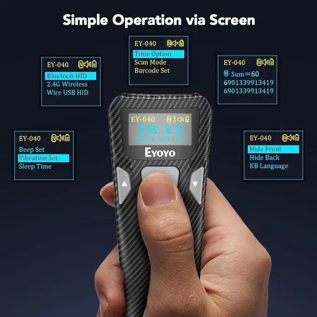 Alt view image 3 of 7 - Portable Mini 2D Bluetooth Barcode Scanner, Smart Digital Display to Set, Wireless&USB Wired 1D 2D UPC QR Code Scanner Reader for Book Library Compatible with Android Phone, iPhone, iPad, Laptop