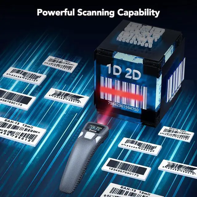 Alt view image 4 of 7 - Portable Mini 2D Bluetooth Barcode Scanner, Smart Digital Display to Set, Wireless&USB Wired 1D 2D UPC QR Code Scanner Reader for Book Library Compatible with Android Phone, iPhone, iPad, Laptop