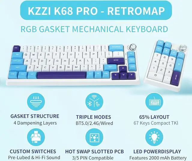 Alt view image 2 of 6 - Computer Keyboard Kit - Compact Bluetooth 5.0/2.4GHz/Wired RGB Gaming Keyboard, Gasket Mount, Silent Typewritter Keyboard Dampener Foams,Office PC Keyboard Compatible with Windows, macOS