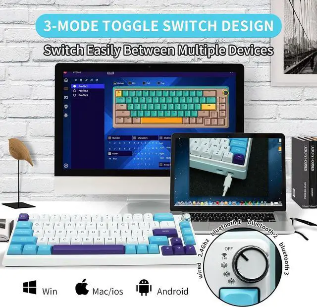 Alt view image 3 of 6 - Computer Keyboard Kit - Compact Bluetooth 5.0/2.4GHz/Wired RGB Gaming Keyboard, Gasket Mount, Silent Typewritter Keyboard Dampener Foams,Office PC Keyboard Compatible with Windows, macOS