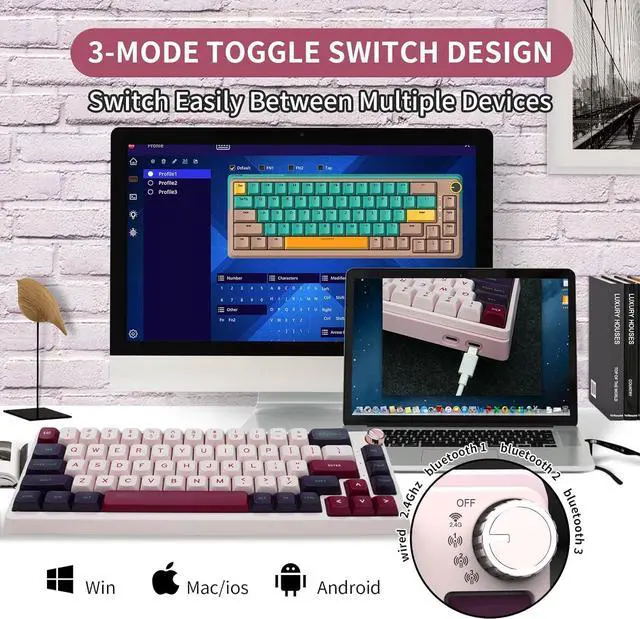 Alt view image 3 of 6 - Computer Keyboard Kit - Compact Bluetooth 5.0/2.4GHz/Wired RGB Gaming Keyboard, Gasket Mount, Silent Typewritter Keyboard Dampener Foams,Office PC Keyboard Compatible with Windows, macOS - Purple