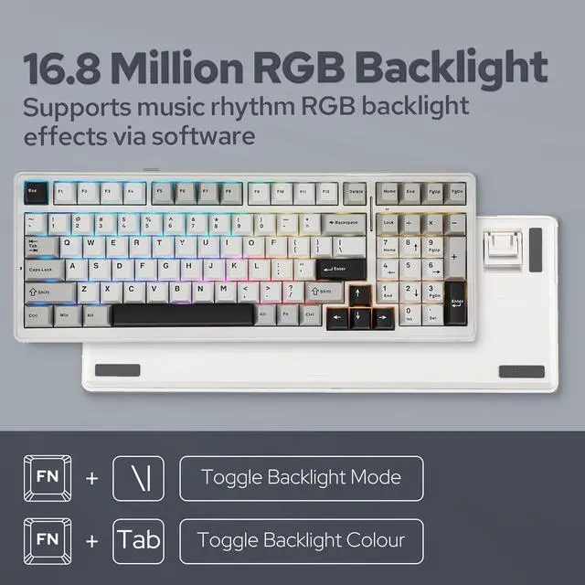 Alt view image 4 of 7 - Wireless Mechanical Keyboard, Hot Swappable Gasket Custom Gaming Keyboard with Five-Layer Padding, Bluetooth/2.4GHz/USB-C, 8000mAh Battery (White Grey, Graywood V3 Switch)