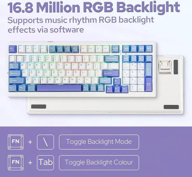 Alt view image 5 of 7 - Wireless Mechanical Keyboard, Hot Swappable Gasket Custom Gaming Keyboard with Five-Layer Padding, Bluetooth/2.4GHz/USB-C, 8000mAh Battery (Blue White, Graywood V3 Switch)