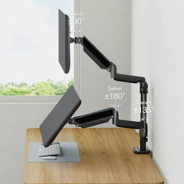 Alt view image 2 of 7 - Dual Monitor Mount for 13 to 32" Computer Screen, Gas Spring Monitor Stands for 2 Monitors Hold up to 19.8lbs Each, Height Adjustable Dual Monitor Desk Mount, VESA Mount 75x75/100x100 mm