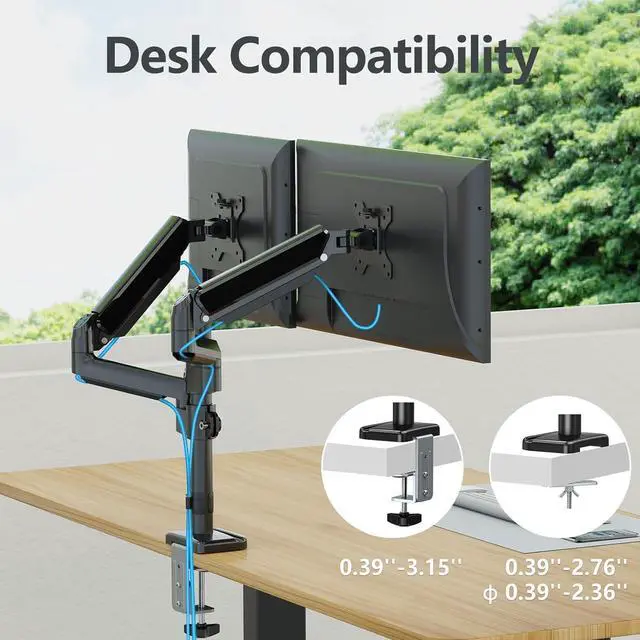 Alt view image 6 of 7 - Dual Monitor Mount for 13 to 32" Computer Screen, Gas Spring Monitor Stands for 2 Monitors Hold up to 19.8lbs Each, Height Adjustable Dual Monitor Desk Mount, VESA Mount 75x75/100x100 mm