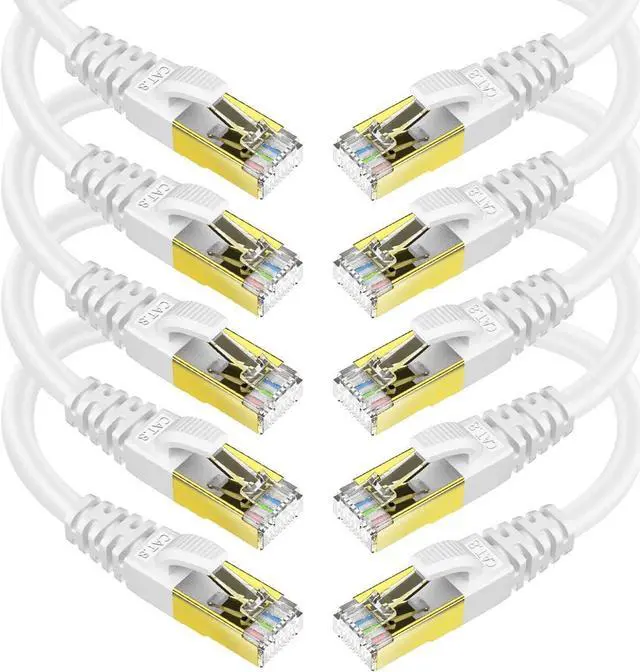 Main image of CAT8 Ethernet Cable Shielded SFTP Internet Network Patch Cord, Heavy Duty High Speed LAN Cables w Gold Plated RJ45 Connector Professional for Router, Modem, Gaming (1 Feet, 10 Pack White)
