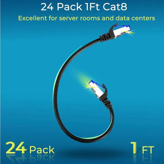 Alt view image 2 of 6 - Patch Cables Cat8 5ft 24 Pack Slim, Cat8 Ethernet Patch Cable 40G Support, Snagless Cat 8 Patch Cable for Patch Panel to Switch, Flexiable Cat 8 Ethernet Cable Datacenter with Gold Plated