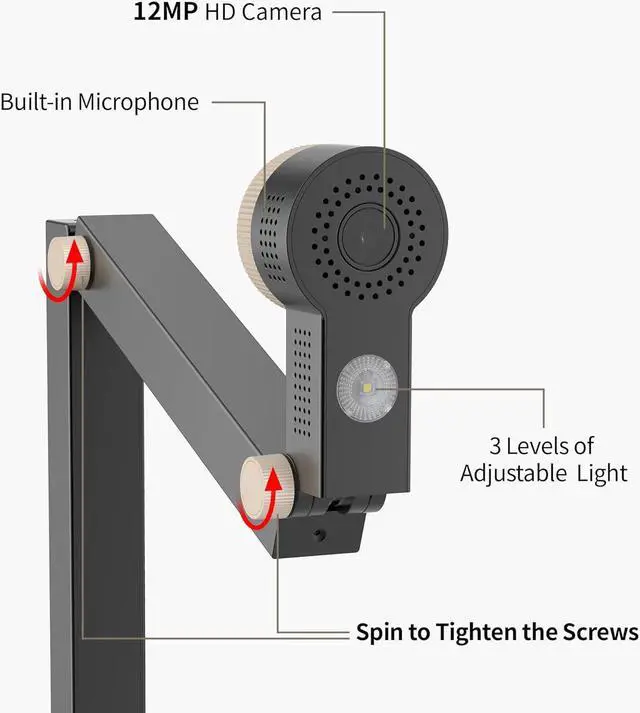Alt view image 2 of 5 - CZUR Fancy S Pro 12MP USB Document Camera for Teacher, 4K Webcam with Microphone and LED Light, Up to 60fps, Auto Focus, for Remote Teaching, Live Streaming, Web Conference, for Mac and Windows