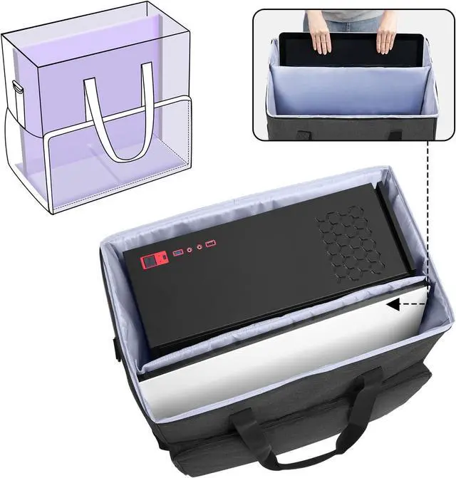 Alt view image 2 of 7 - Desktop Computer Tower and Monitor Carrying Case,Travel Tote Bag for PC Chassis, Monitor, Keyboard, Cable and Mouse, Earphone, Bag Only, Black