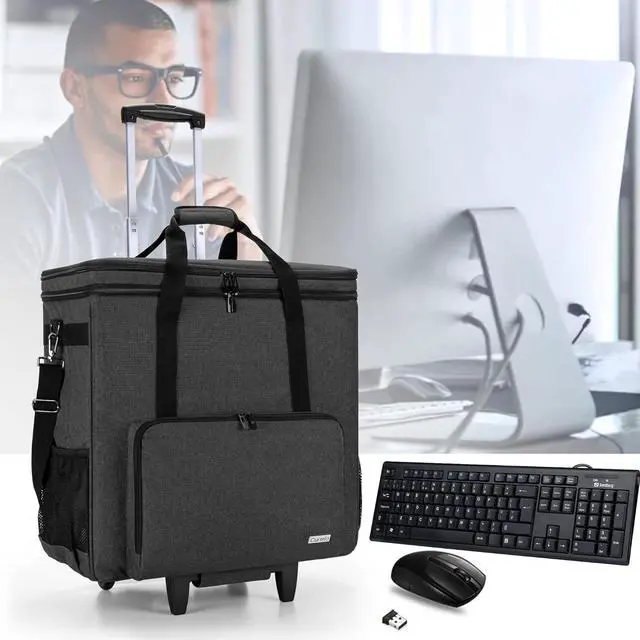 Alt view image 7 of 7 - Rolling Desktop Computer Carrying Case, Double Layers Computer Tower Travel Bag with Wheels for PC Chassis, Keyboard and Mouse, Black (Bag Only, Patented Design)