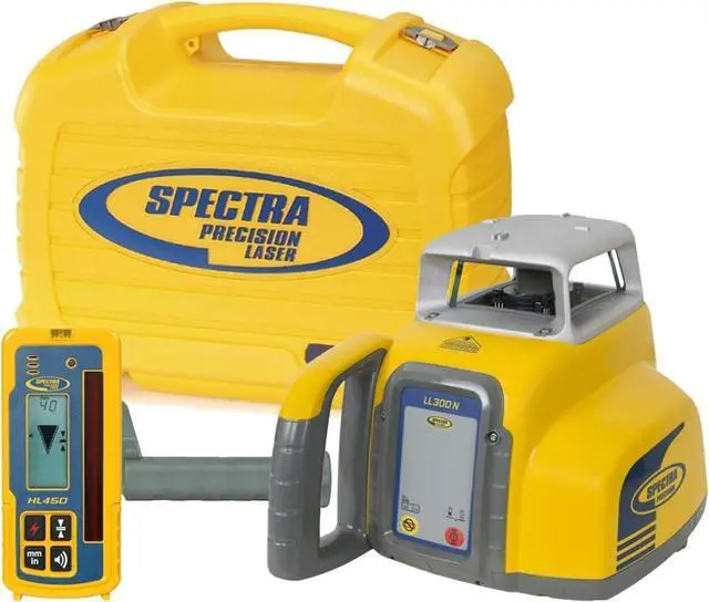 Main image of Spectra Precision LL300N Laser Level, Self Leveling Kit with HL450 Receiver, Clamp, Alkaline Batteries Black