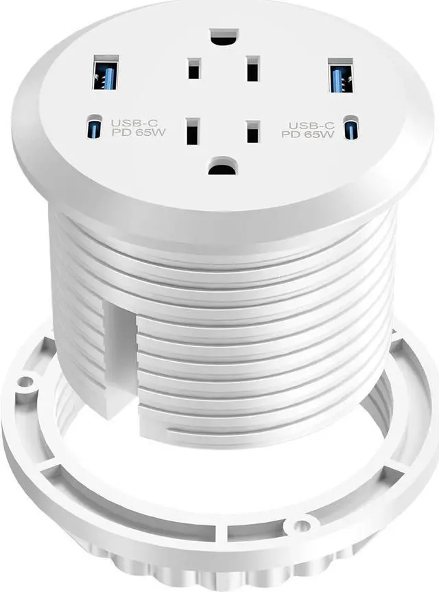 Main image of Desktop Power Grommet,GaN 65W USB C Fast Charging Port,2 AC Outlets,4 USB Ports in to The Top of Your Desk,Flush Mount Power Grommet 3-inch Hole,Countertop Outlet - White