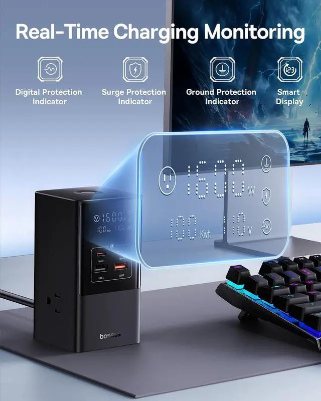 Alt view image 4 of 7 - Baseus 7-in-1 USB C Charging Station, 100W PowerCombo Fast Charging Power Strip with 3AC+2U+2C USB, USB C Charging Station for Desktop Accessories, MacBook, Tablets in Office, Home and Dorm