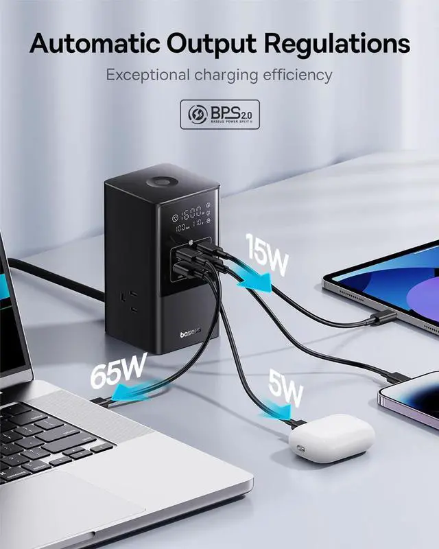 Alt view image 7 of 7 - Baseus 7-in-1 USB C Charging Station, 100W PowerCombo Fast Charging Power Strip with 3AC+2U+2C USB, USB C Charging Station for Desktop Accessories, MacBook, Tablets in Office, Home and Dorm